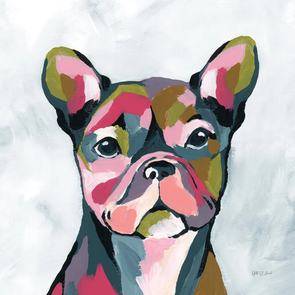Abstract French Bulldog by Yvette St. Amant. SKU 89575a. Archival Giclee Fine art print for wall decor.