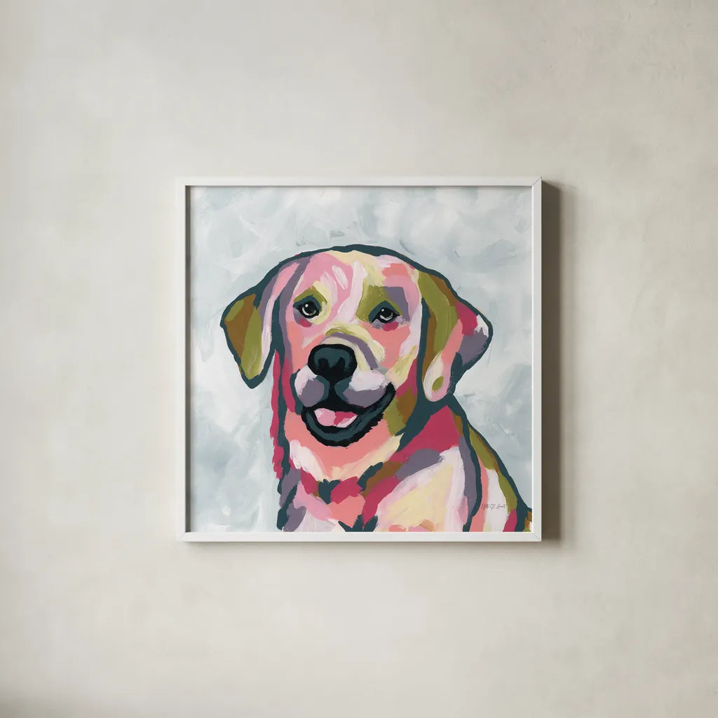 Abstract Lab by Yvette St. Amant. Shown in a crisp white glass frame for a clean and minimalist style. Available as an archival giclee rolled canvas, fine art paper, or poster print. SKU 89578a.