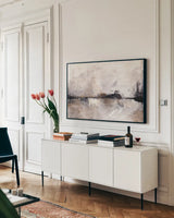 Abstract Landscape by Yvette St. Amant. shown as a framed stretched canvas in a living room above a console. Available as a archival giclee rolled canvas, fine art paper, or poster print. SKU 88201i.
