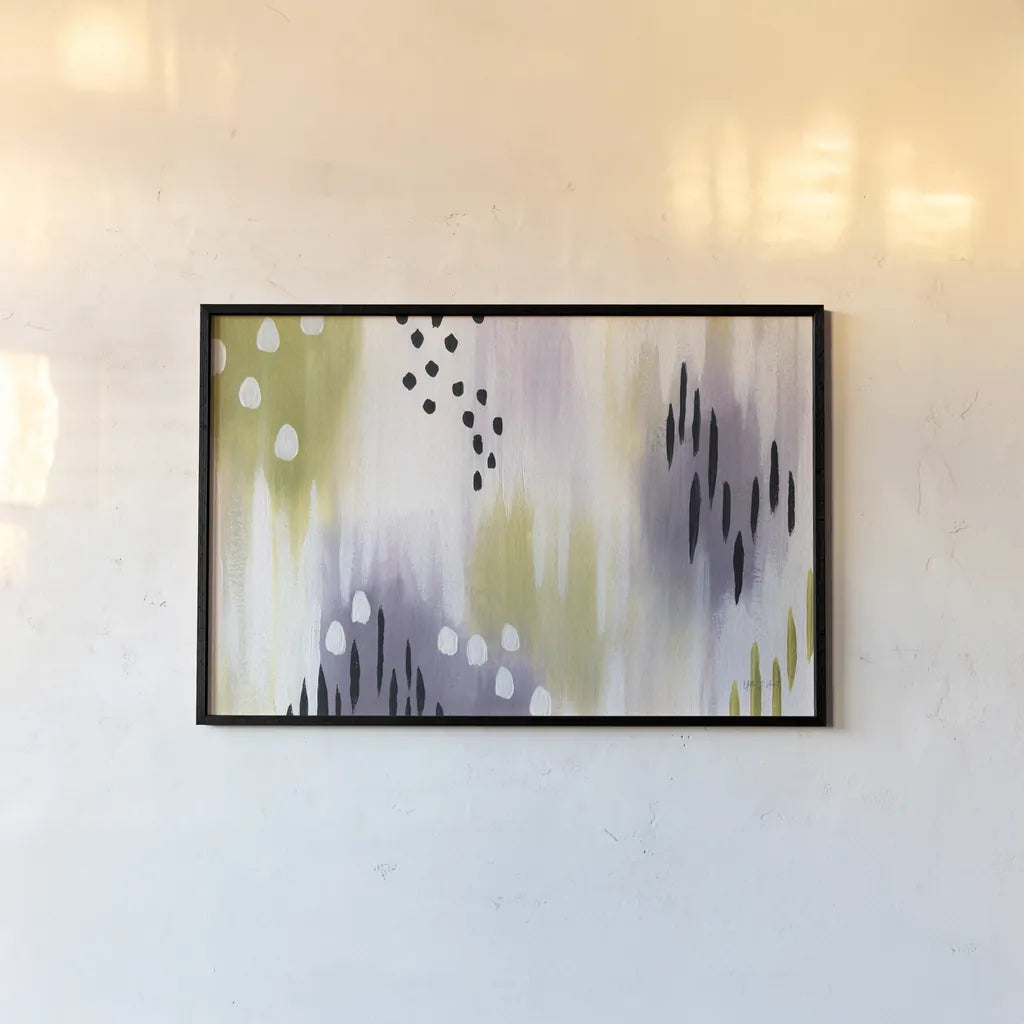 Abstract Lavender Essence by Yvette St. Amant. shown as a paper print in a black flame. Available as a archival giclee rolled canvas, fine art paper, or poster print. SKU 88229i.