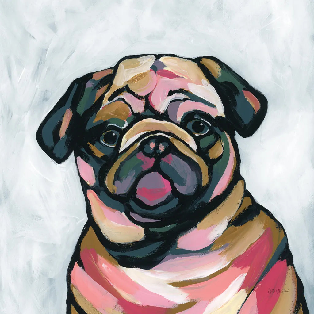 Abstract Pug by Yvette St. Amant. SKU 89577a. Archival Giclee Fine art print for wall decor.