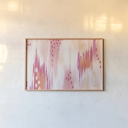 Abstract Sherbet Twist by Yvette St. Amant. shown as a paper print in a natural frame. Available as a archival giclee rolled canvas, fine art paper, or poster print. SKU 88231i.