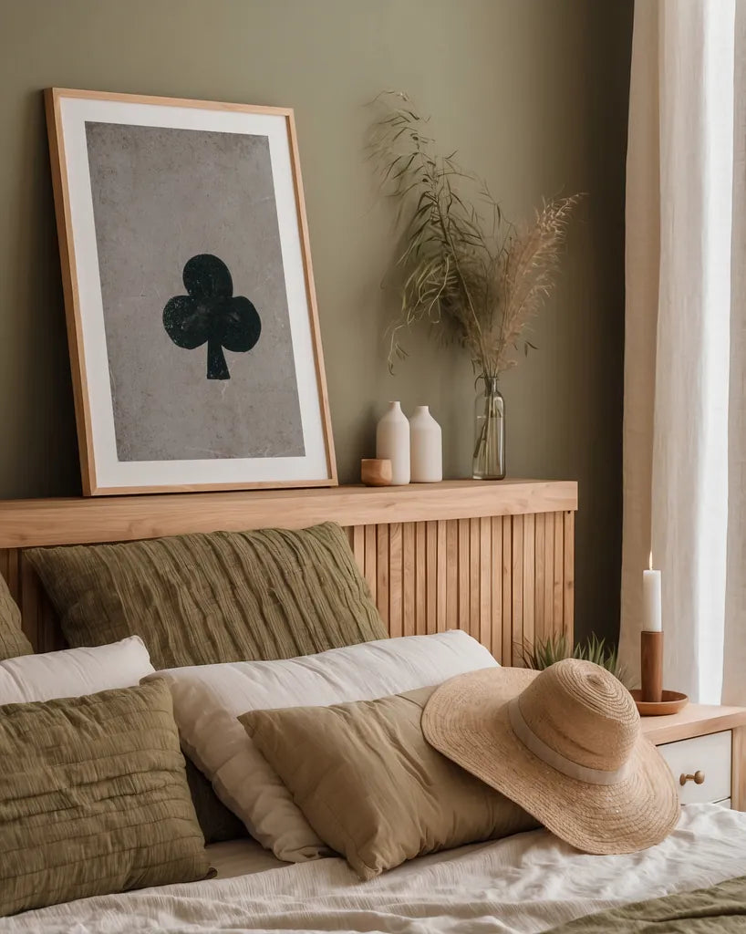 Ace of Clubs Neutral by Yvette St. Amant. shown as a paper print in a natural frame. Available as a archival giclee rolled canvas, fine art paper, or poster print. SKU 96141h.