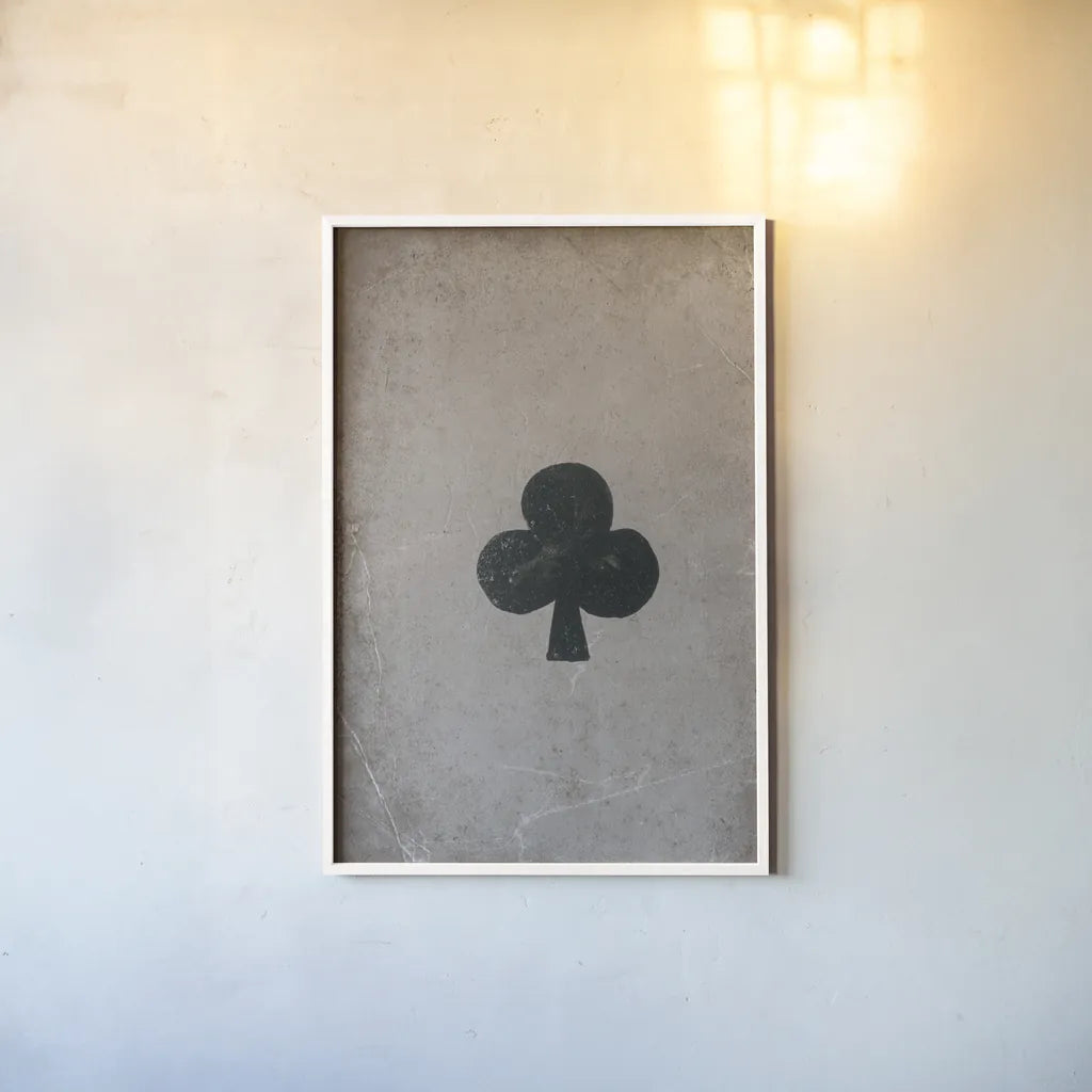 Ace of Clubs Neutral by Yvette St. Amant. shown as a paper print in a white frame. Available as a archival giclee rolled canvas, fine art paper, or poster print. SKU 96141h.