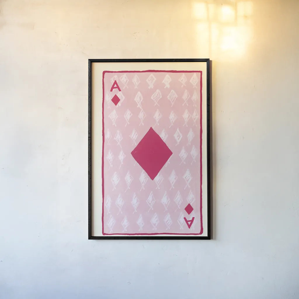 Ace of Diamonds by Yvette St. Amant. shown as a paper print in a black flame. Available as a archival giclee rolled canvas, fine art paper, or poster print. SKU 93238h.