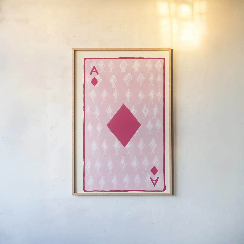 Ace of Diamonds by Yvette St. Amant. shown as a paper print in a natural frame. Available as a archival giclee rolled canvas, fine art paper, or poster print. SKU 93238h.