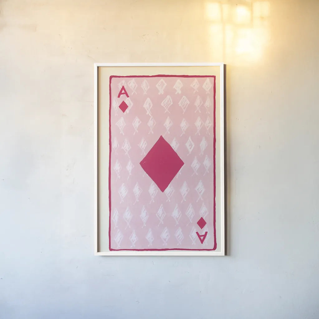 Ace of Diamonds by Yvette St. Amant. shown as a paper print in a white frame. Available as a archival giclee rolled canvas, fine art paper, or poster print. SKU 93238h.