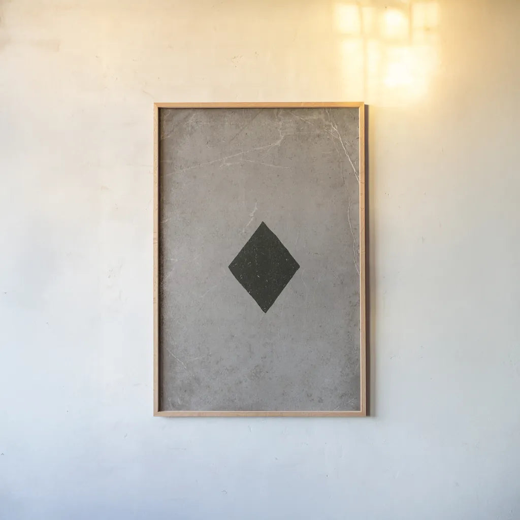Ace of Diamonds Neutral by Yvette St. Amant. shown as a paper print in a natural frame. Available as a archival giclee rolled canvas, fine art paper, or poster print. SKU 96142h.
