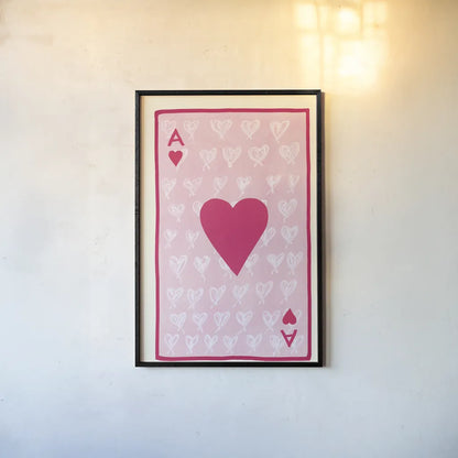 Ace of Hearts by Yvette St. Amant. shown as a paper print in a black flame. Available as a archival giclee rolled canvas, fine art paper, or poster print. SKU 93236h.