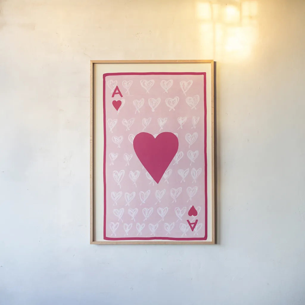 Ace of Hearts by Yvette St. Amant. shown as a paper print in a natural frame. Available as a archival giclee rolled canvas, fine art paper, or poster print. SKU 93236h.