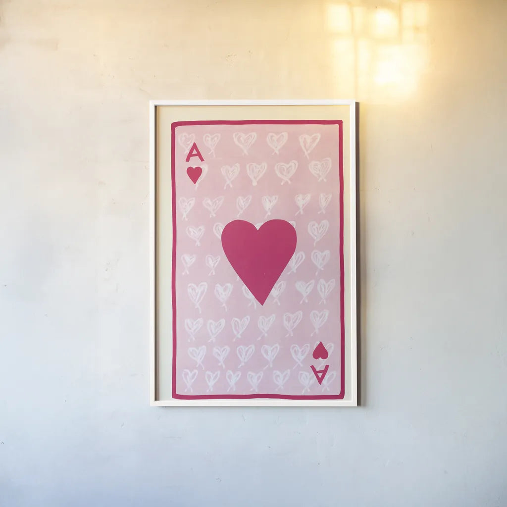 Ace of Hearts by Yvette St. Amant. shown as a paper print in a white frame. Available as a archival giclee rolled canvas, fine art paper, or poster print. SKU 93236h.