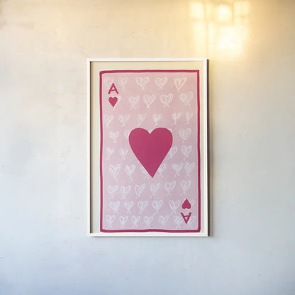 Ace of Hearts by Yvette St. Amant. shown as a paper print in a white frame. Available as a archival giclee rolled canvas, fine art paper, or poster print. SKU 93236h.