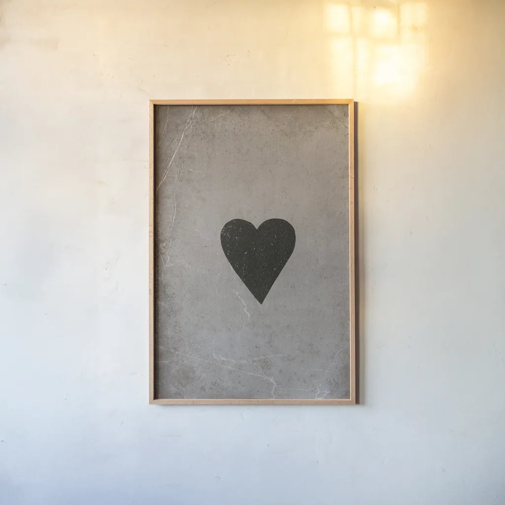 Ace of Hearts Neutral by Yvette St. Amant. shown as a paper print in a natural frame. Available as a archival giclee rolled canvas, fine art paper, or poster print. SKU 96140h.