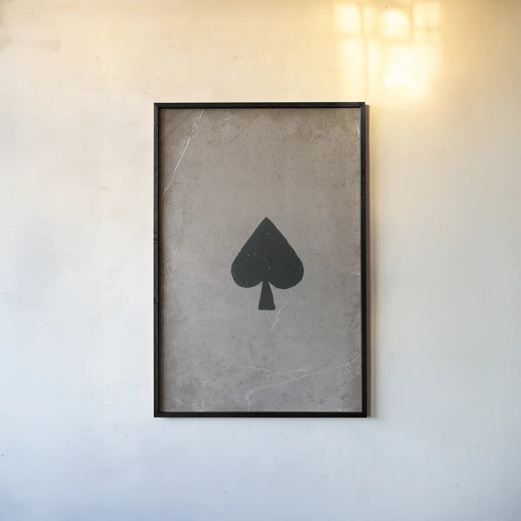 Ace of Spades Neutral by Yvette St. Amant. shown as a paper print in a black flame. Available as a archival giclee rolled canvas, fine art paper, or poster print. SKU 96139h.