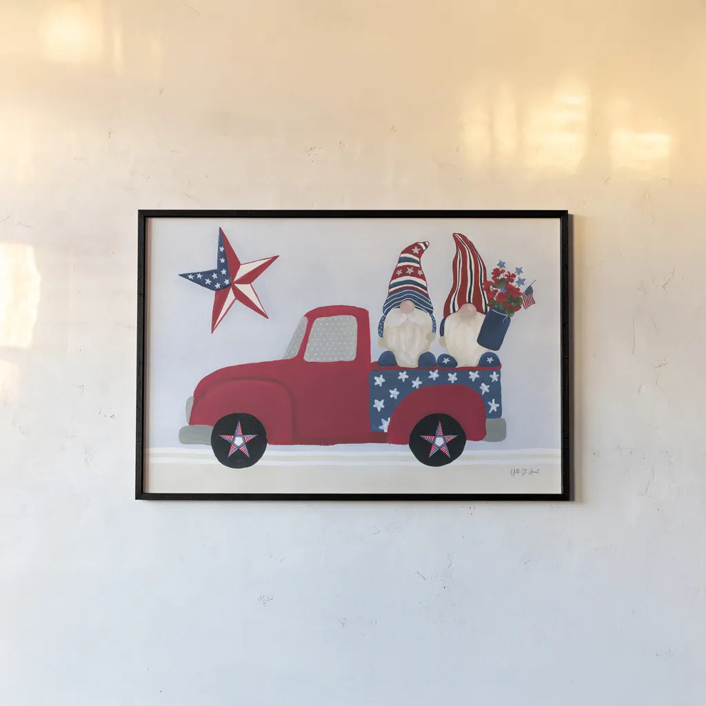 American Gnome II by Yvette St. Amant. shown as a paper print in a black flame. Available as a archival giclee rolled canvas, fine art paper, or poster print. SKU 91830i.