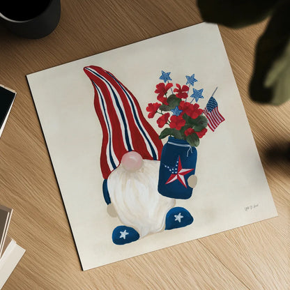 American Gnome IV by Yvette St. Amant. Shown as a detailed flat fine art print, highlighting archival giclee quality. Available as an archival giclee rolled canvas, fine art paper, or poster print. SKU 91832a.