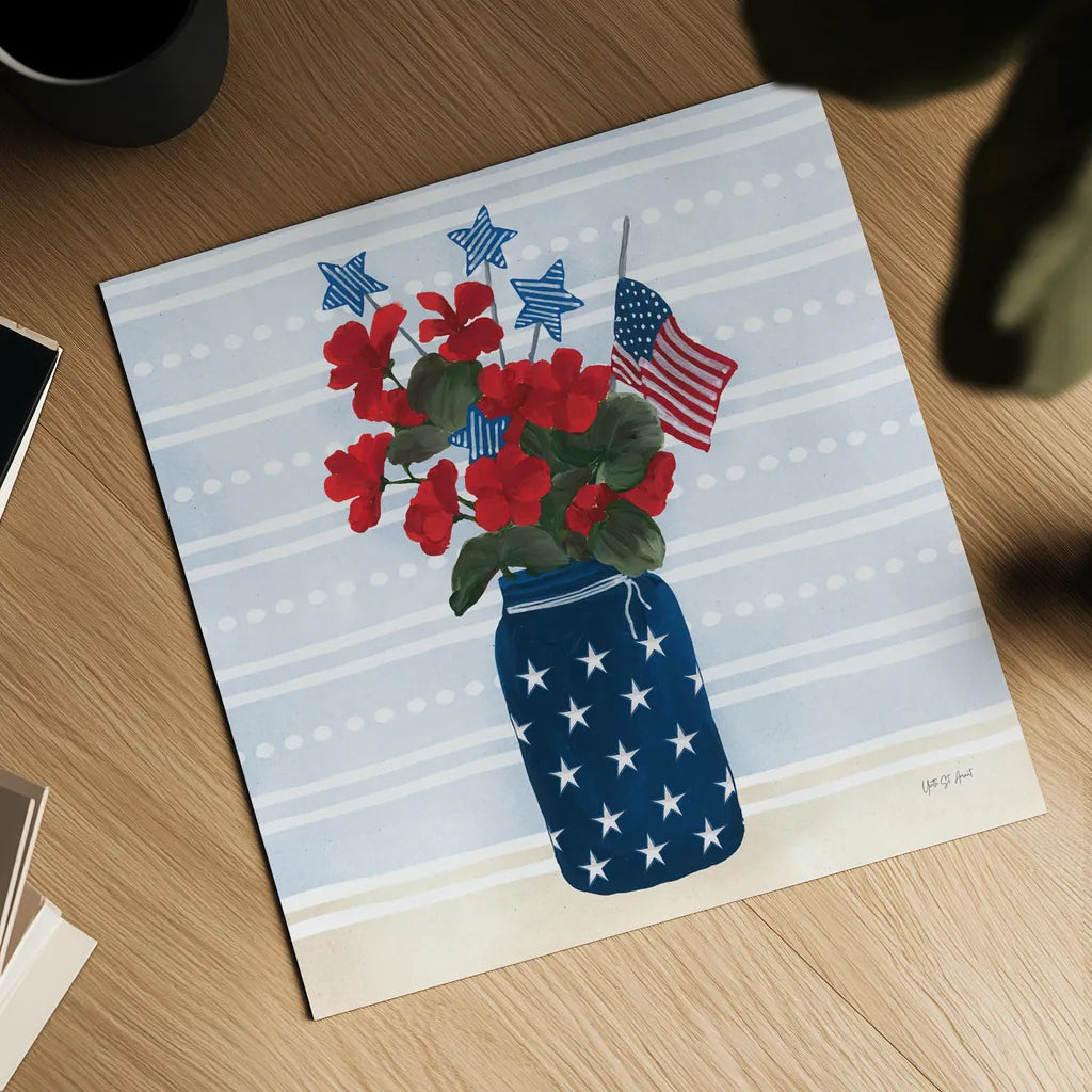 American Gnome IX by Yvette St. Amant. Shown as a detailed flat fine art print, highlighting archival giclee quality. Available as an archival giclee rolled canvas, fine art paper, or poster print. SKU 91837a.