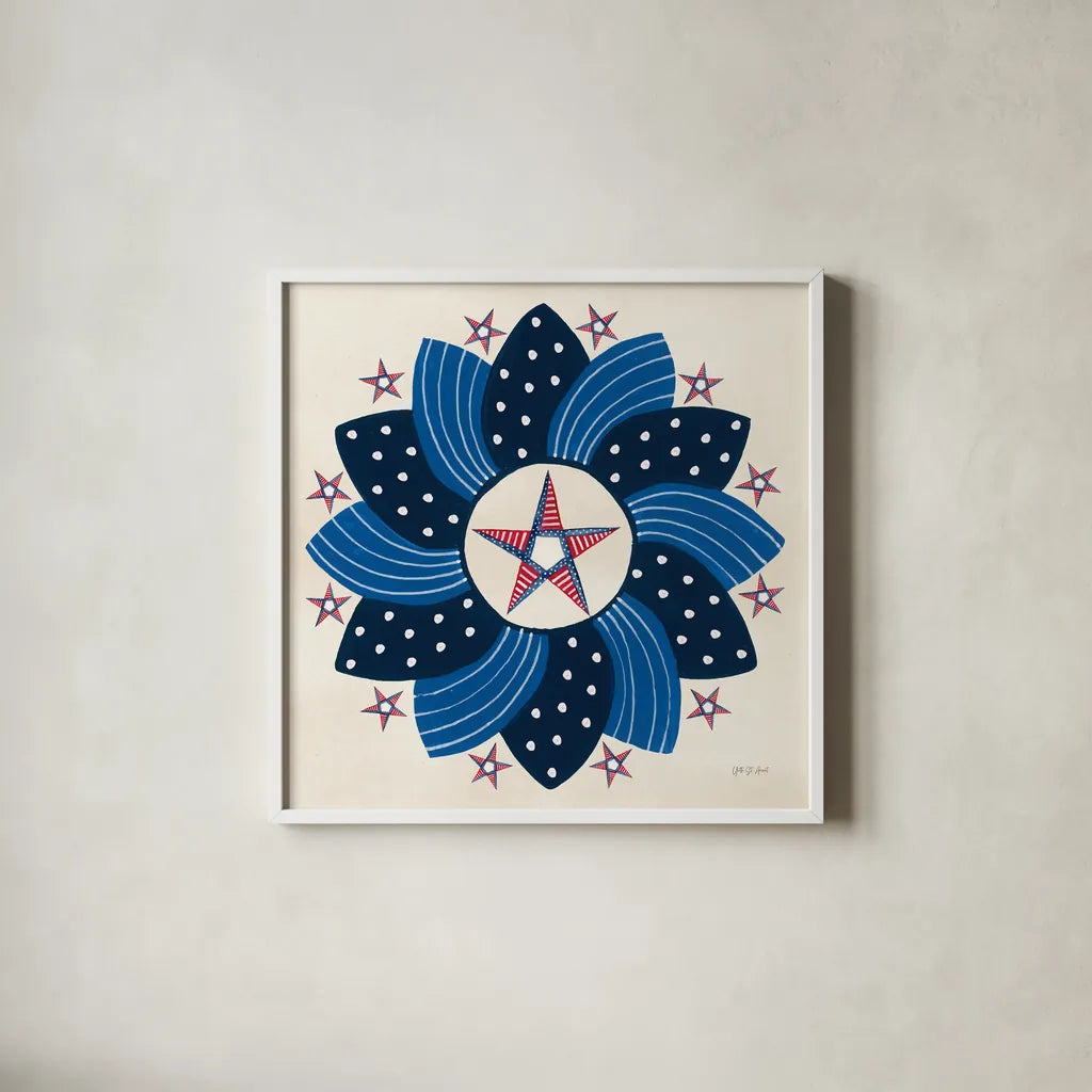 American Gnome XI by Yvette St. Amant. Shown in a crisp white glass frame for a clean and minimalist style. Available as an archival giclee rolled canvas, fine art paper, or poster print. SKU 91839a.