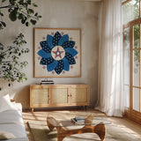 American Gnome XI by Yvette St. Amant. Shown in a natural wood frame in a cozy modern living room. Available as an archival giclee rolled canvas, fine art paper, or poster print. SKU 91839a.