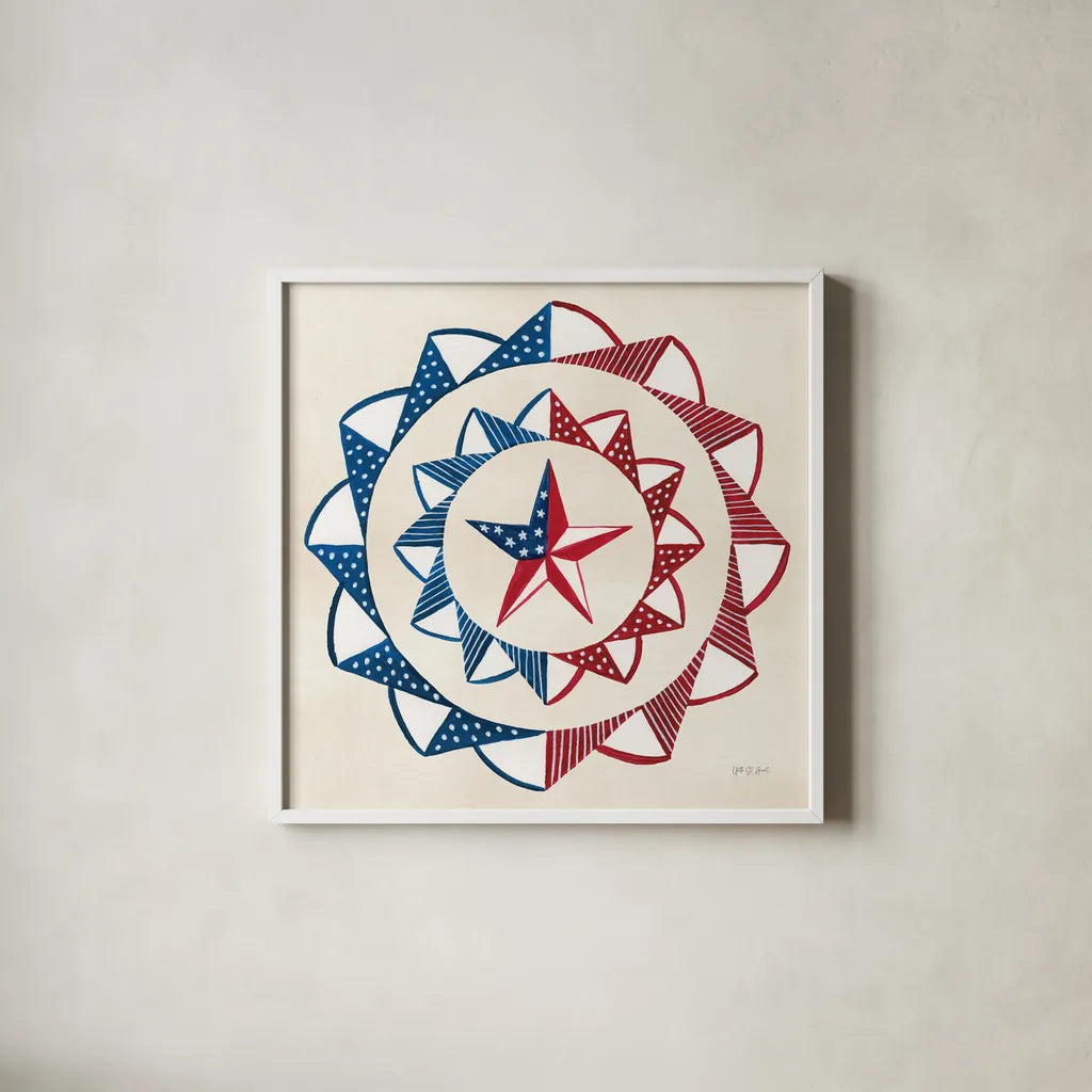 American Gnome XII by Yvette St. Amant. Shown in a crisp white glass frame for a clean and minimalist style. Available as an archival giclee rolled canvas, fine art paper, or poster print. SKU 91840a.