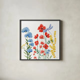 Among the Wildflowers III by Yvette St. Amant. Shown in a sleek black glass frame for a contemporary gallery look. Available as an archival giclee rolled canvas, fine art paper, or poster print. SKU 104614a.