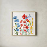 Among the Wildflowers III by Yvette St. Amant. Shown in a natural wood glass frame for a timeless modern aesthetic. Available as an archival giclee rolled canvas, fine art paper, or poster print. SKU 104614a.