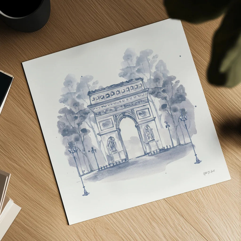 Arc de Triomphe by Yvette St. Amant. Shown as a detailed flat fine art print, highlighting archival giclee quality. Available as an archival giclee rolled canvas, fine art paper, or poster print. SKU 91414a.