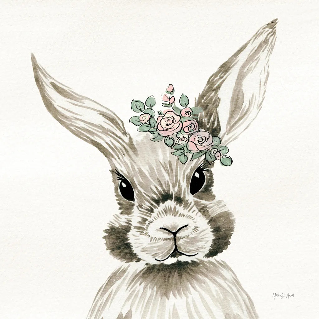 Baby Bunny with Crown by Yvette St. Amant. SKU 89943a. Archival Giclee Fine art print for wall decor.