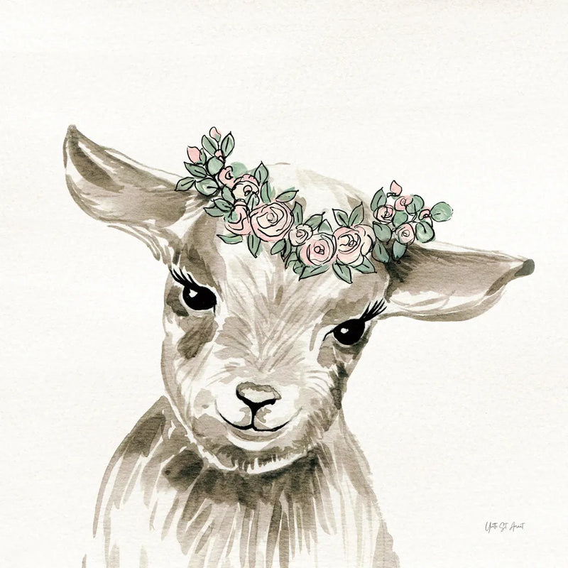 Baby Lamb with Crown by Yvette St. Amant. SKU 89944a. Archival Giclee Fine art print for wall decor.