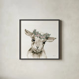 Baby Lamb with Crown by Yvette St. Amant. Shown in a sleek black glass frame for a contemporary gallery look. Available as an archival giclee rolled canvas, fine art paper, or poster print. SKU 89944a.