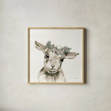 Baby Lamb with Crown by Yvette St. Amant. Shown in a natural wood glass frame for a timeless modern aesthetic. Available as an archival giclee rolled canvas, fine art paper, or poster print. SKU 89944a.