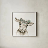 Baby Lamb with Crown by Yvette St. Amant. Shown in a crisp white glass frame for a clean and minimalist style. Available as an archival giclee rolled canvas, fine art paper, or poster print. SKU 89944a.
