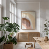 Baby Love Rainbow by Yvette St. Amant. shown as a print in a natural wood frame in a dining room. Available as a archival giclee rolled canvas, fine art paper, or poster print. SKU 89995h.