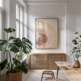 Baby Love Sun by Yvette St. Amant. shown as a print in a natural wood frame in a dining room. Available as a archival giclee rolled canvas, fine art paper, or poster print. SKU 89997h.