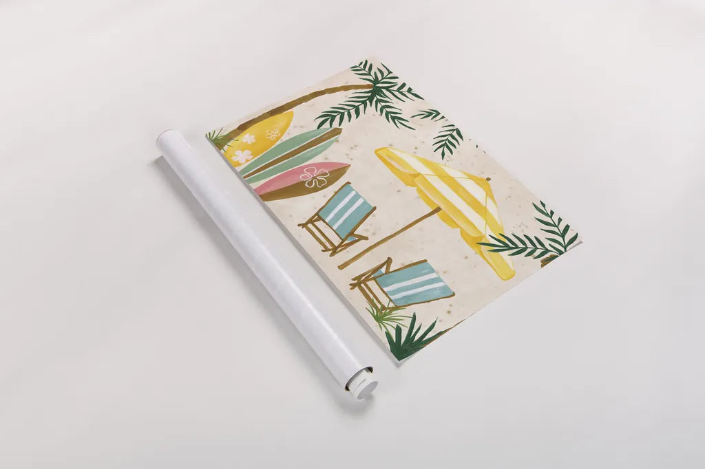 Beach Day I by Yvette St. Amant. shown as a rolled paper print. Available as archival giclee rolled canvas, fine art paper, or poster print. SKU 98780i.