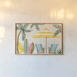 Beach Day I by Yvette St. Amant. shown as a paper print in a natural frame. Available as a archival giclee rolled canvas, fine art paper, or poster print. SKU 98780i.