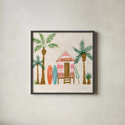 Beach Day II by Yvette St. Amant. Shown in a sleek black glass frame for a contemporary gallery look. Available as an archival giclee rolled canvas, fine art paper, or poster print. SKU 98781a.