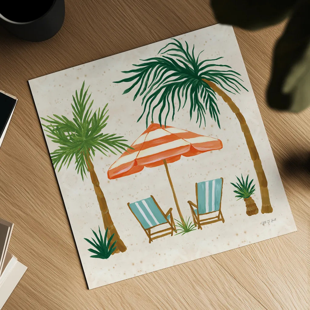 Beach Day III by Yvette St. Amant. Shown as a detailed flat fine art print, highlighting archival giclee quality. Available as an archival giclee rolled canvas, fine art paper, or poster print. SKU 98782a.