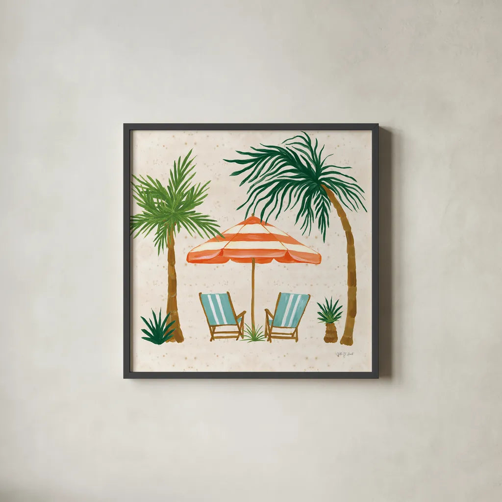 Beach Day III by Yvette St. Amant. Shown in a sleek black glass frame for a contemporary gallery look. Available as an archival giclee rolled canvas, fine art paper, or poster print. SKU 98782a.