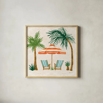 Beach Day III by Yvette St. Amant. Shown in a natural wood glass frame for a timeless modern aesthetic. Available as an archival giclee rolled canvas, fine art paper, or poster print. SKU 98782a.