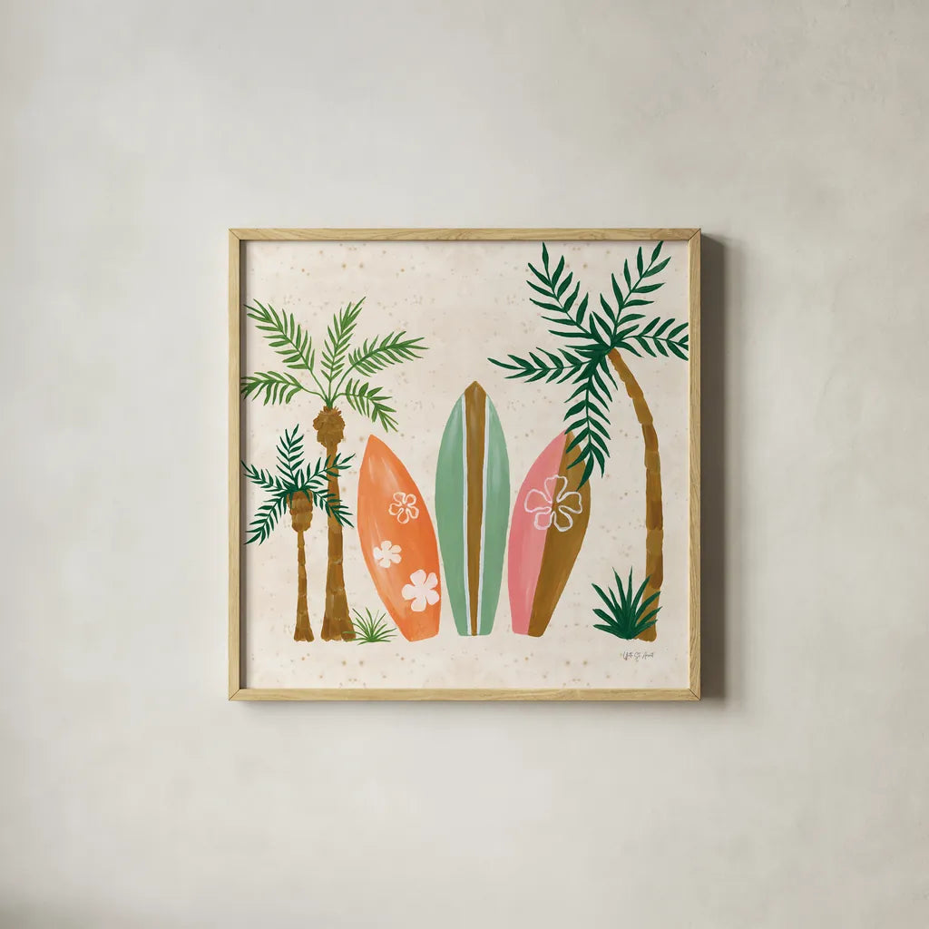 Beach Day IV by Yvette St. Amant. Shown in a natural wood glass frame for a timeless modern aesthetic. Available as an archival giclee rolled canvas, fine art paper, or poster print. SKU 98783a.