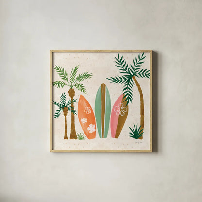 Beach Day IV by Yvette St. Amant. Shown in a natural wood glass frame for a timeless modern aesthetic. Available as an archival giclee rolled canvas, fine art paper, or poster print. SKU 98783a.