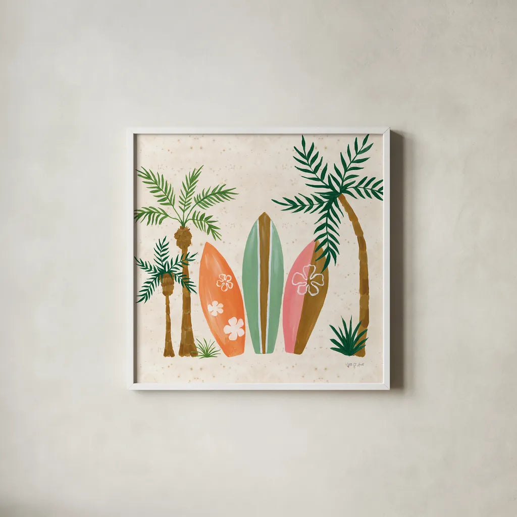 Beach Day IV by Yvette St. Amant. Shown in a crisp white glass frame for a clean and minimalist style. Available as an archival giclee rolled canvas, fine art paper, or poster print. SKU 98783a.