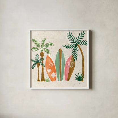 Beach Day IV by Yvette St. Amant. Shown in a crisp white glass frame for a clean and minimalist style. Available as an archival giclee rolled canvas, fine art paper, or poster print. SKU 98783a.