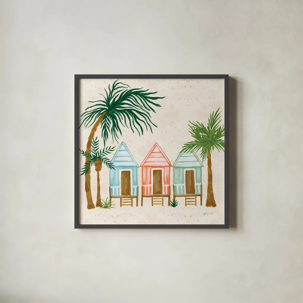 Beach Day V by Yvette St. Amant. Shown in a sleek black glass frame for a contemporary gallery look. Available as an archival giclee rolled canvas, fine art paper, or poster print. SKU 98784a.
