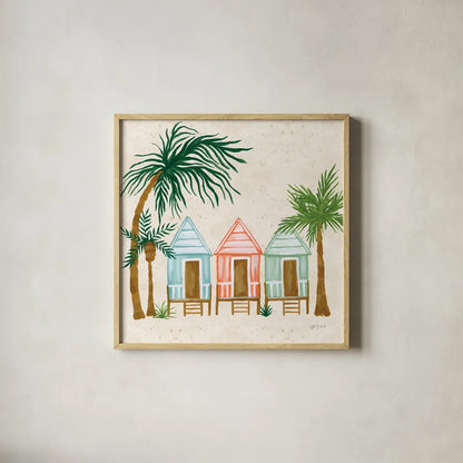 Beach Day V by Yvette St. Amant. Shown in a natural wood glass frame for a timeless modern aesthetic. Available as an archival giclee rolled canvas, fine art paper, or poster print. SKU 98784a.
