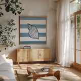 Beachcomber II by Yvette St. Amant. Shown in a natural wood frame in a cozy modern living room. Available as an archival giclee rolled canvas, fine art paper, or poster print. SKU 88431a.