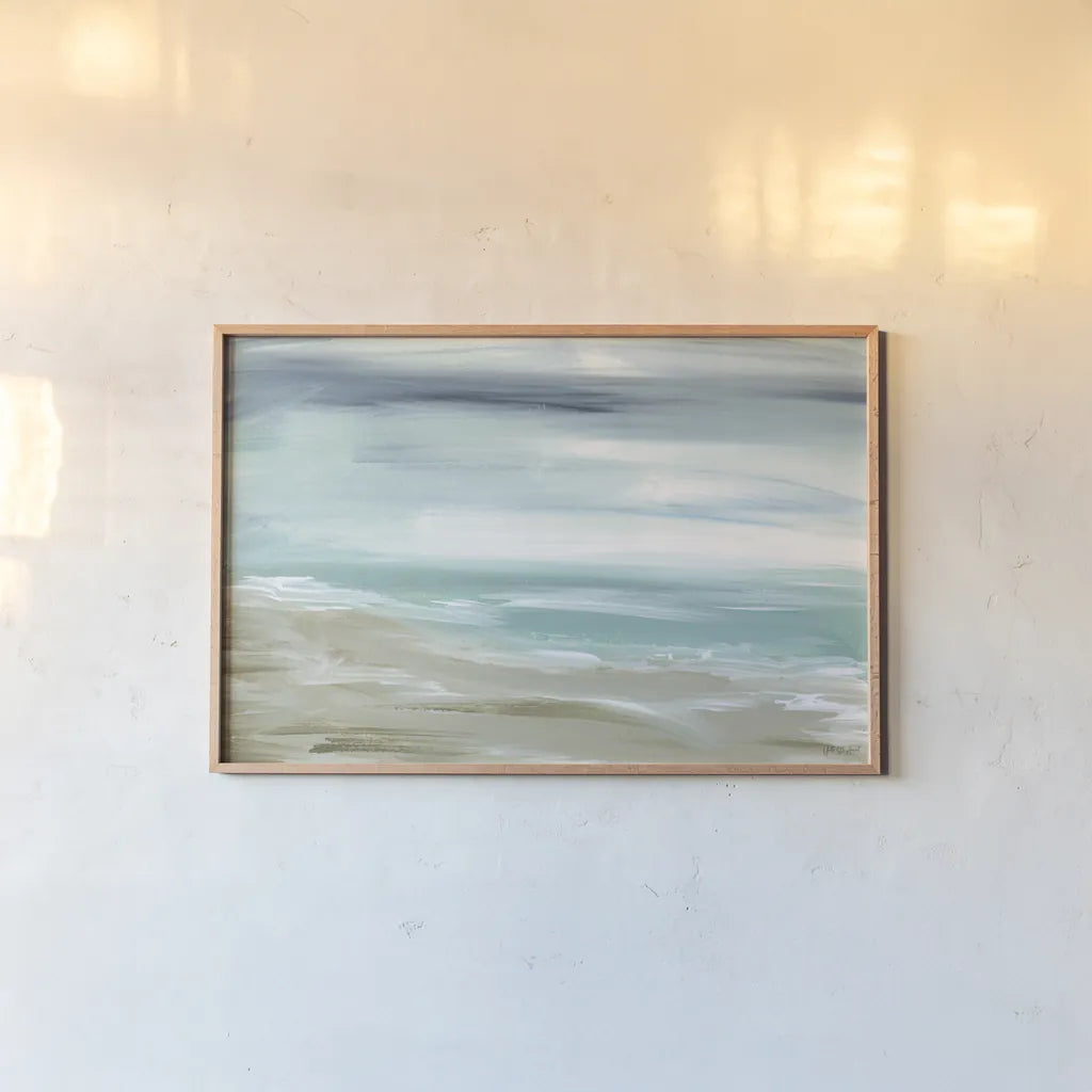 Beachscape I by Yvette St. Amant. shown as a paper print in a natural frame. Available as a archival giclee rolled canvas, fine art paper, or poster print. SKU 99240i.