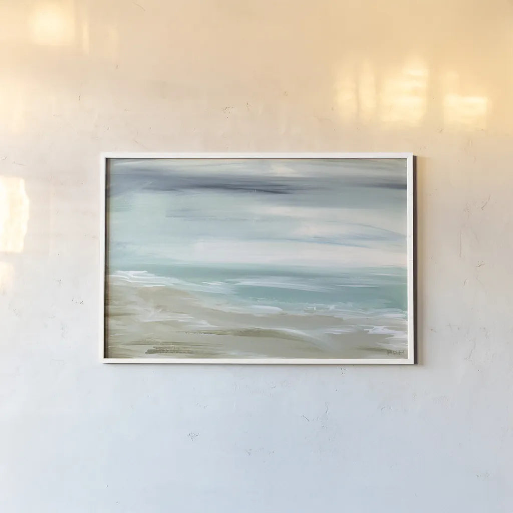 Beachscape I by Yvette St. Amant. shown as a paper print in a white frame. Available as a archival giclee rolled canvas, fine art paper, or poster print. SKU 99240i.