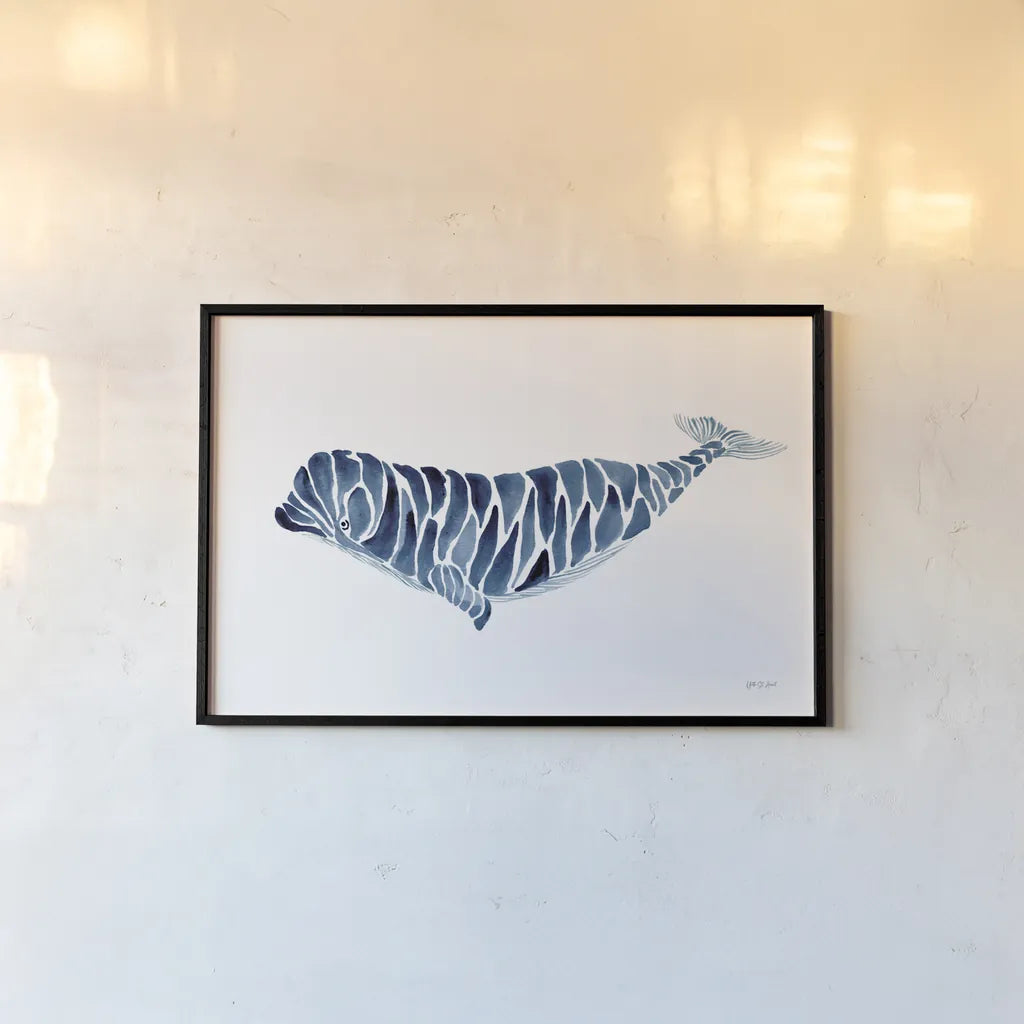 Beluga Whale by Yvette St. Amant. shown as a paper print in a black flame. Available as a archival giclee rolled canvas, fine art paper, or poster print. SKU 90113i.